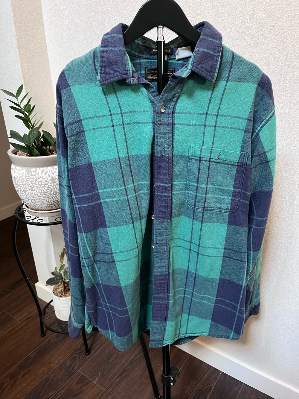 Vintage Eddie Bauer Teal & Navy Plaid Button-Down Shirt